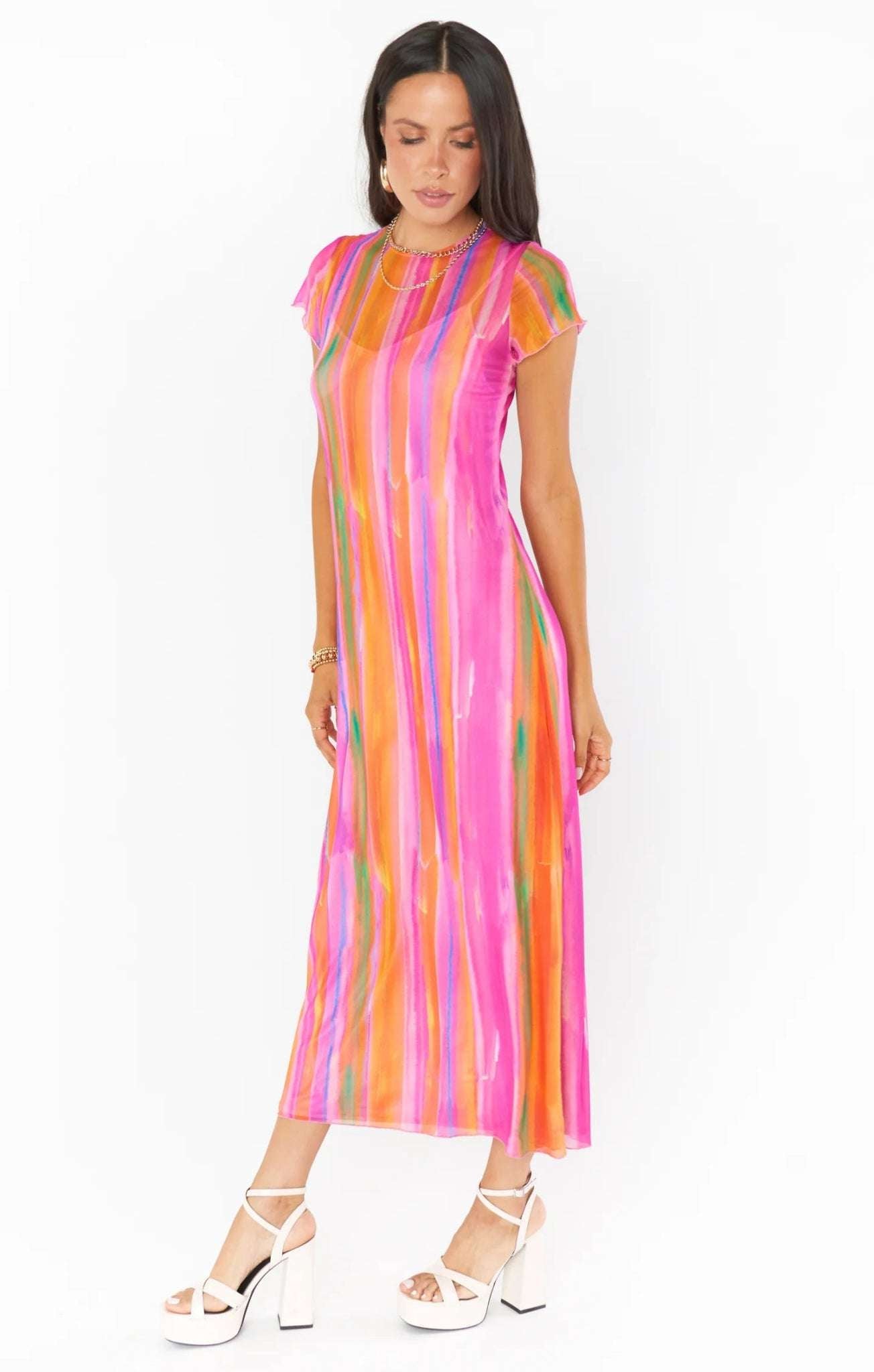 Show Me Your Mumu Molly Rainbow Midi Dress Midi Dress by Show Me Your Mumu as seen on celebrities