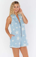 Shop Show Me Your Mumu Show Me Your Mumu Reno Star Denim Romper Suit Romper for women – premium loungewear and festival fashion at Spoiled Brat