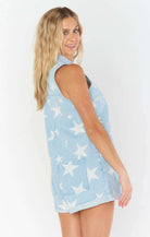 Show Me Your Mumu Reno Star Denim Romper Suit Romper by Show Me Your Mumu as seen on celebrities