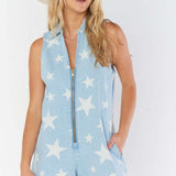 Shop Show Me Your Mumu Show Me Your Mumu Reno Star Denim Romper Suit Romper for women – premium loungewear and festival fashion at Spoiled Brat