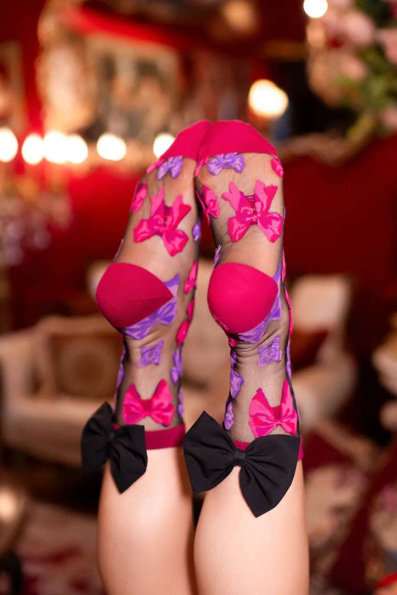 Shop Sock Candy Sock Candy Big Bow Energy Black Sheer Crew Sock Socks for women – premium loungewear and festival fashion at Spoiled Brat