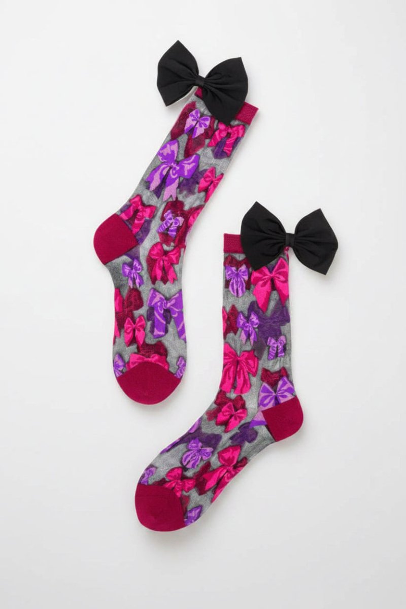 Shop Sock Candy Sock Candy Big Bow Energy Black Sheer Crew Sock Socks for women – premium loungewear and festival fashion at Spoiled Brat