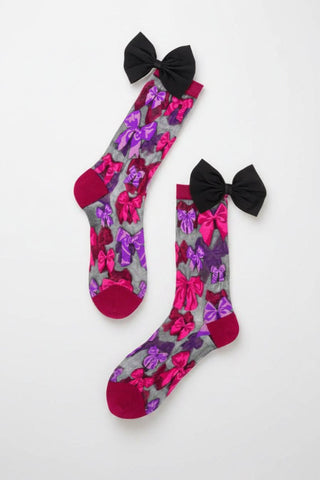 Shop Sock Candy Sock Candy Big Bow Energy Black Sheer Crew Sock Socks for women – premium loungewear and festival fashion at Spoiled Brat