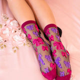 Shop Sock Candy Sock Candy Big Bow Energy Black Sheer Crew Sock Socks for women – premium loungewear and festival fashion at Spoiled Brat