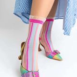 Shop Sock Candy Sock Candy Candy Stripe Ruffle Crew Sock Socks for women – premium loungewear and festival fashion at Spoiled Brat