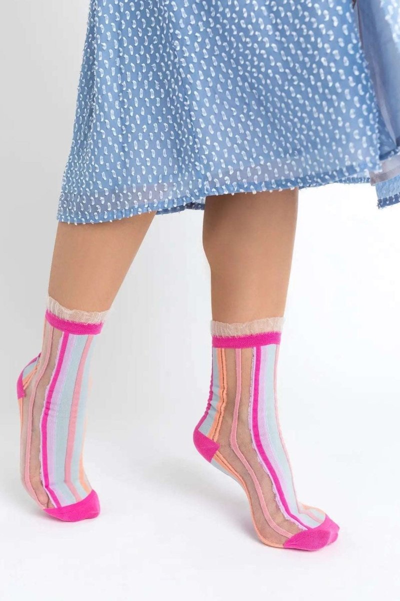 Shop Sock Candy Sock Candy Candy Stripe Ruffle Crew Sock Socks for women – premium loungewear and festival fashion at Spoiled Brat