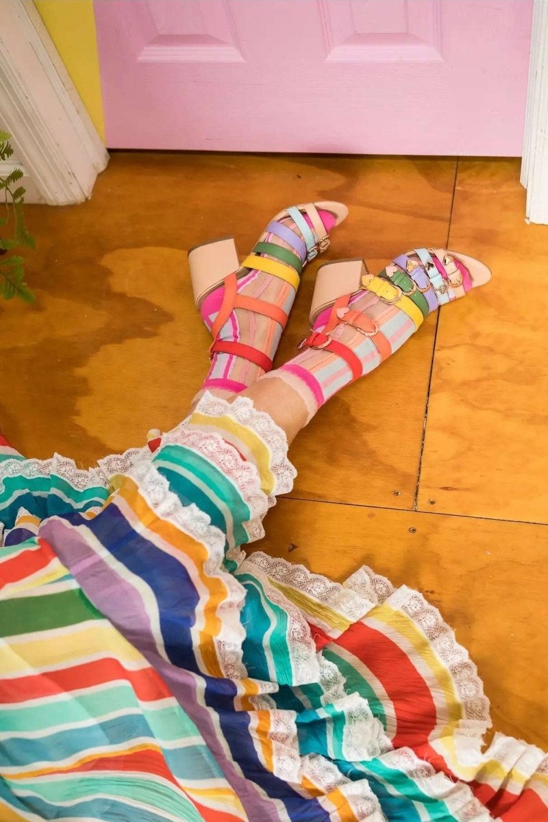 Shop Sock Candy Sock Candy Candy Stripe Ruffle Crew Sock Socks for women – premium loungewear and festival fashion at Spoiled Brat
