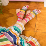 Shop Sock Candy Sock Candy Candy Stripe Ruffle Crew Sock Socks for women – premium loungewear and festival fashion at Spoiled Brat
