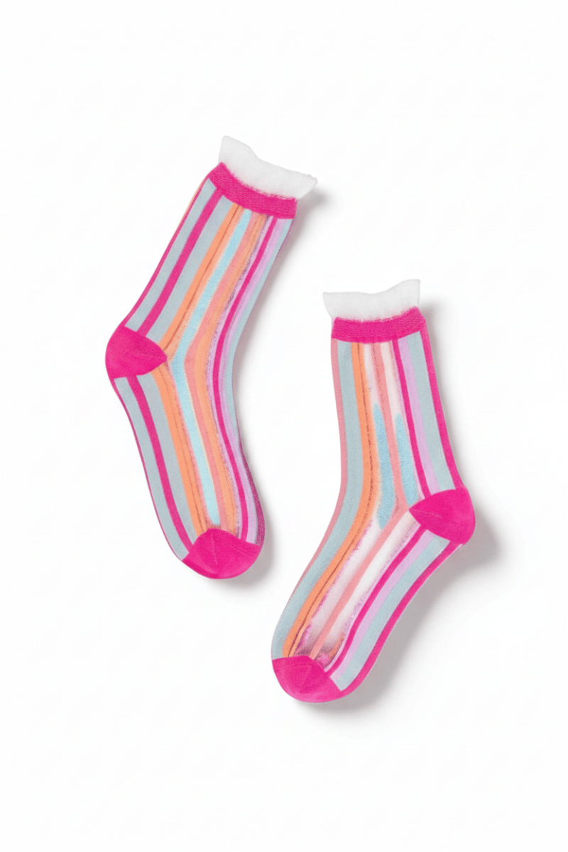 Shop Sock Candy Sock Candy Candy Stripe Ruffle Crew Sock Socks for women – premium loungewear and festival fashion at Spoiled Brat