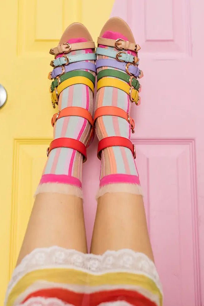 Shop Sock Candy Sock Candy Candy Stripe Ruffle Crew Sock Socks for women – premium loungewear and festival fashion at Spoiled Brat