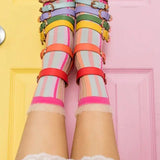 Shop Sock Candy Sock Candy Candy Stripe Ruffle Crew Sock Socks for women – premium loungewear and festival fashion at Spoiled Brat