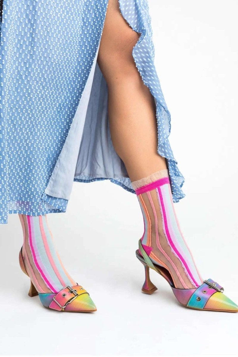 Shop Sock Candy Sock Candy Candy Stripe Ruffle Crew Sock Socks for women – premium loungewear and festival fashion at Spoiled Brat