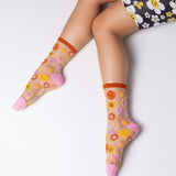 Shop Sock Candy Sock Candy Smiley Face Daisy Sheer Crew Socks Socks for women – premium loungewear and festival fashion at Spoiled Brat
