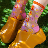 Shop Sock Candy Sock Candy Smiley Face Daisy Sheer Crew Socks Socks for women – premium loungewear and festival fashion at Spoiled Brat