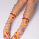 Shop Sock Candy Sock Candy Smiley Face Daisy Sheer Crew Socks Socks for women – premium loungewear and festival fashion at Spoiled Brat