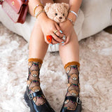 Shop Sock Candy Sock Candy Teddy Bear Ruffle Black Sheer Crew Sock Socks for women – premium loungewear and festival fashion at Spoiled Brat