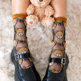 Shop Sock Candy Sock Candy Teddy Bear Ruffle Black Sheer Crew Sock Socks for women – premium loungewear and festival fashion at Spoiled Brat