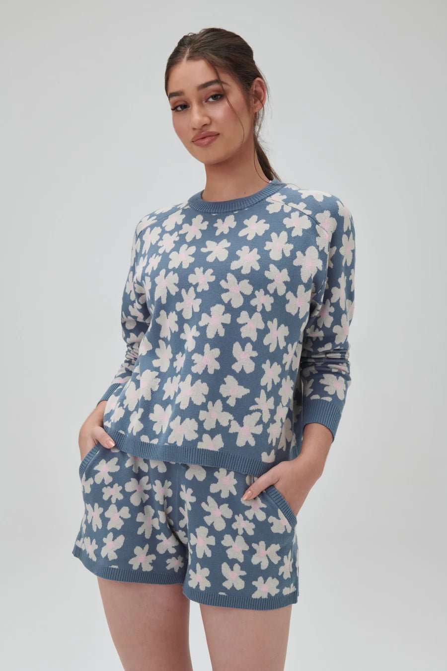 Spiritual Gangster Floral Jacquard Relaxed Sweater Shorts Shorts by Spiritual Gangster as seen on celebrities