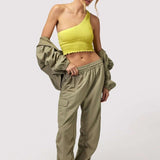 Shop Spiritual Gangster Spiritual Gangster Journey Cargo Pants in Dark Matcha Cargo Pants for women – premium loungewear and festival fashion at Spoiled Brat
