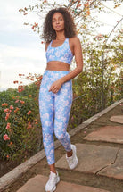 Spiritual Gangster Studio Eco Jersey Sports Bra in Jacaranda Print Cropped Top by Spiritual Gangster as seen on celebrities