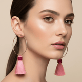 Shop Suzywan DELUXE Suzywan DELUXE Fuchsia Tassel Hoop Earrings Earrings for women – premium loungewear and festival fashion at Spoiled Brat