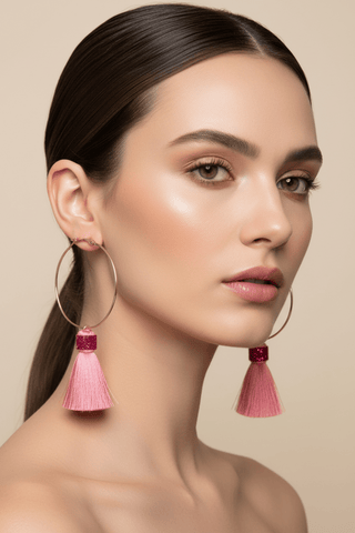 Shop Suzywan DELUXE Suzywan DELUXE Fuchsia Tassel Hoop Earrings Earrings for women – premium loungewear and festival fashion at Spoiled Brat