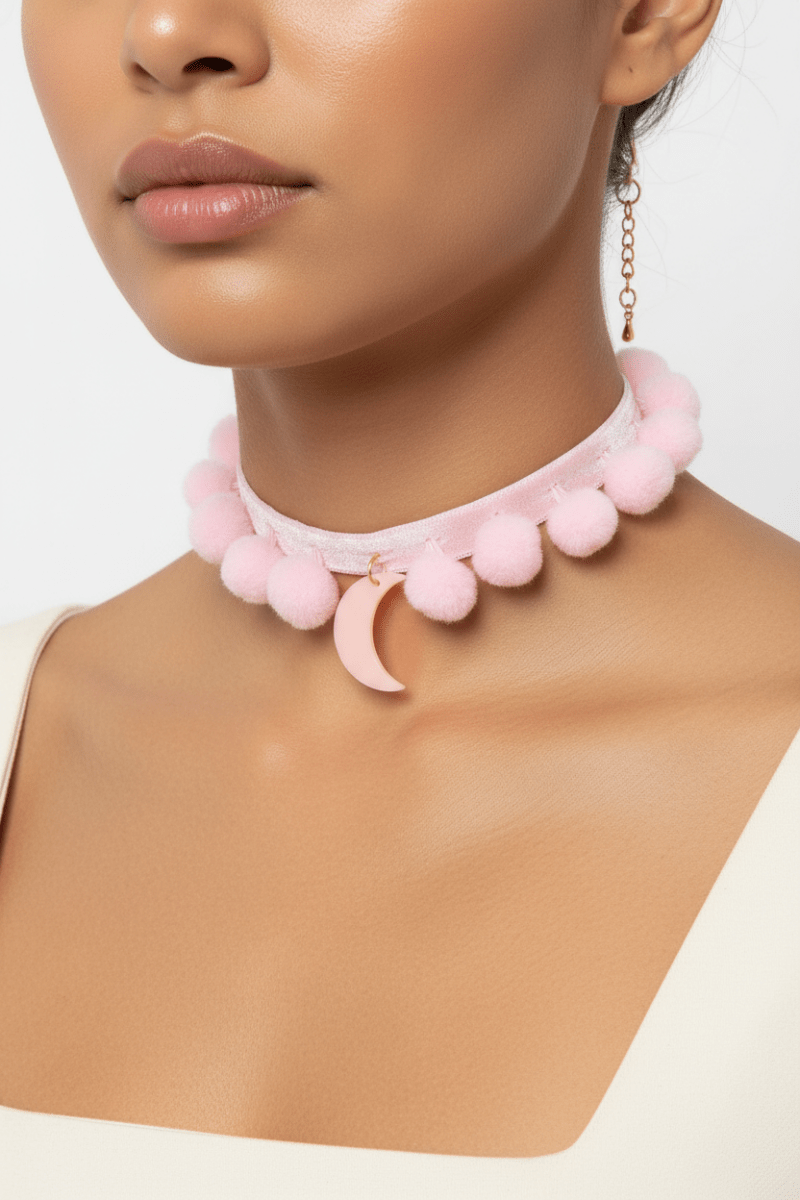 Shop Suzywan DELUXE Suzywan DELUXE Pink Moon Pom Pom Choker Choker for women – premium loungewear and festival fashion at Spoiled Brat