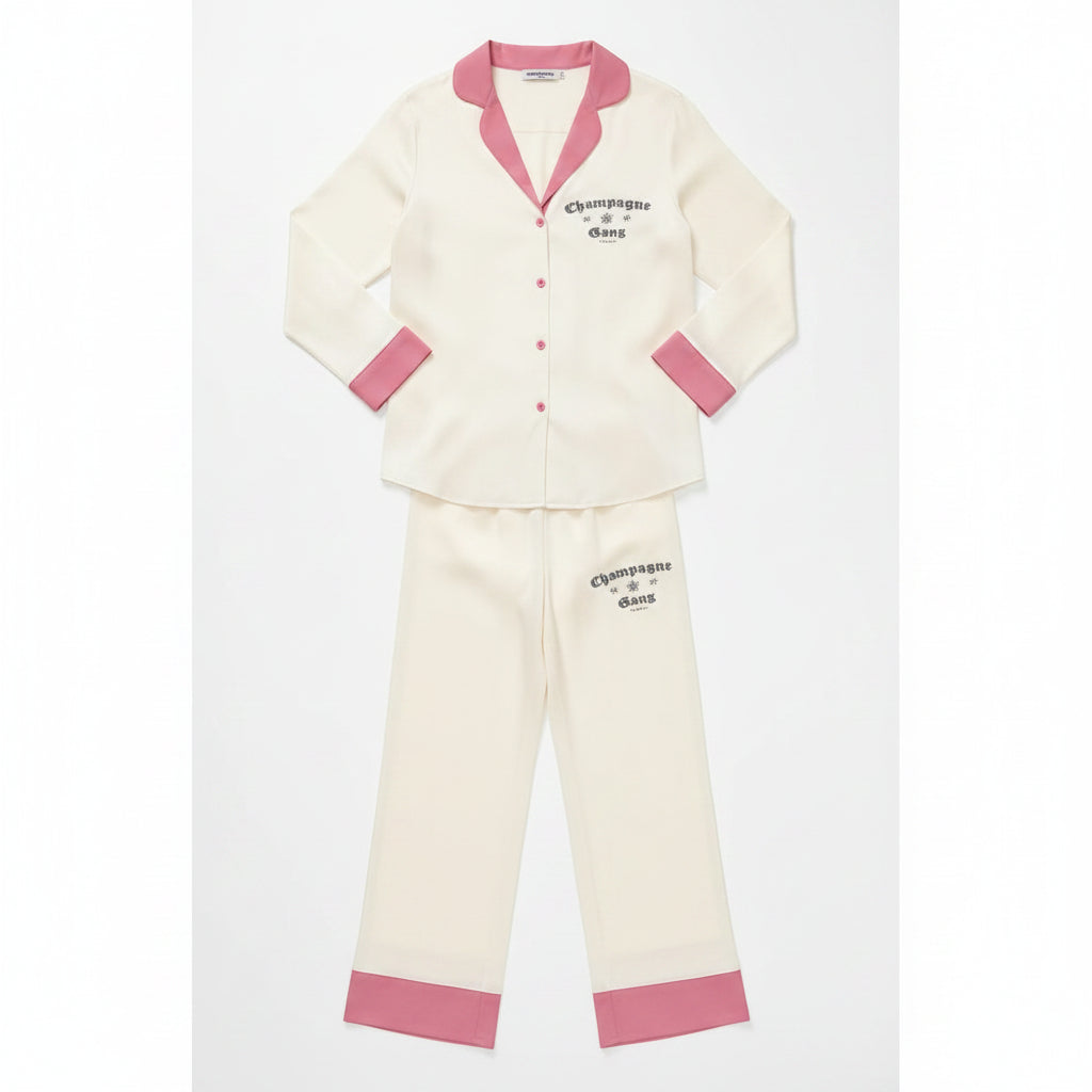 Shop The Laundry Room The Laundry Room Champagne Gang - Silky PJ Set Pyjamas for women – premium loungewear and festival fashion at Spoiled Brat