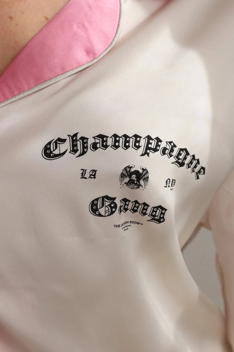 Shop The Laundry Room The Laundry Room Champagne Gang - Silky PJ Set Pyjamas for women – premium loungewear and festival fashion at Spoiled Brat
