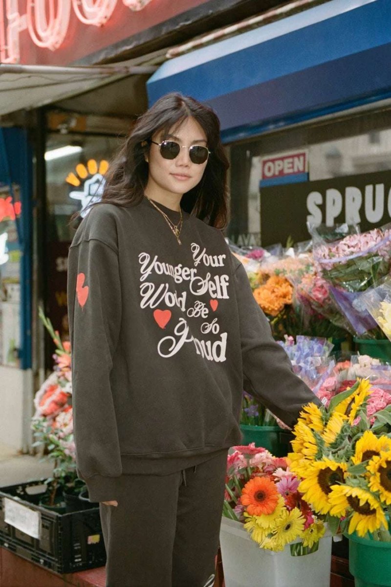 Shop The Mayfair Group The Mayfair Group Your Younger Self Charcoal Sweatpants Sweatpants for women – premium loungewear and festival fashion at Spoiled Brat