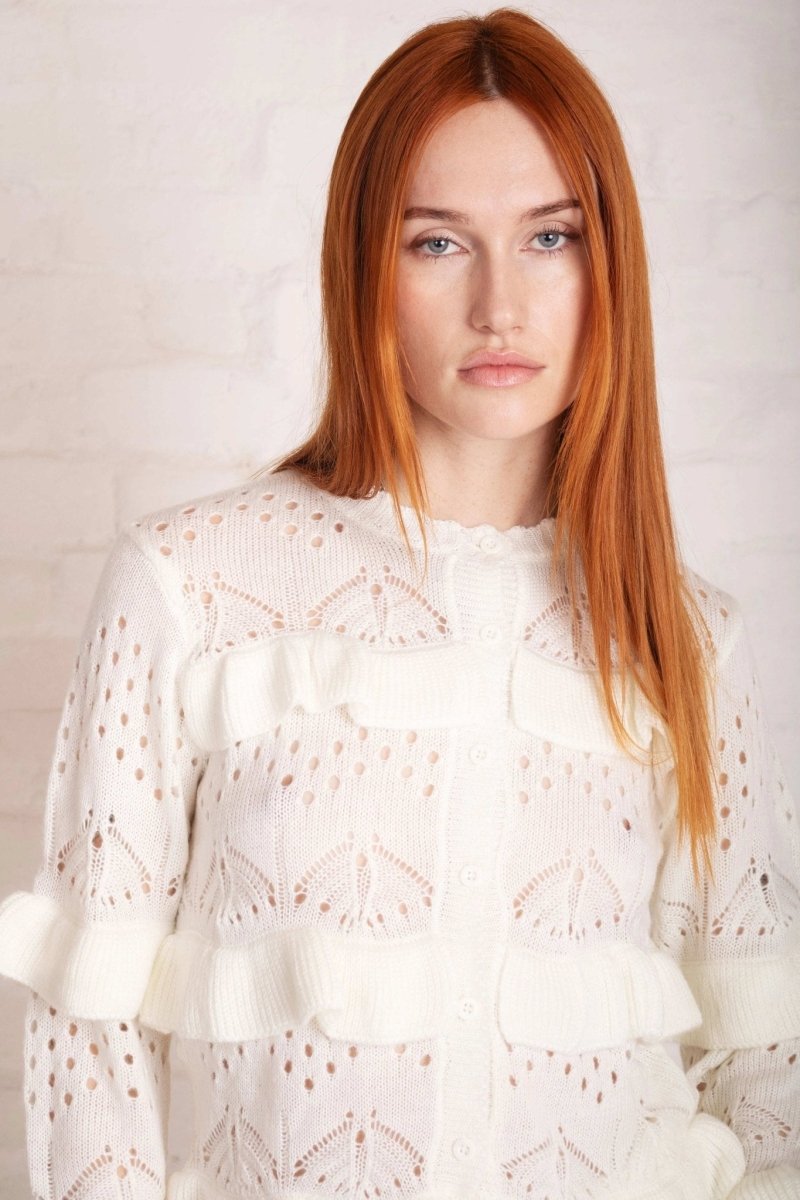 Shop The Ragged Priest The Ragged Priest Delicate Pointelle Frill Cardigan Cardigan for women – premium loungewear and festival fashion at Spoiled Brat