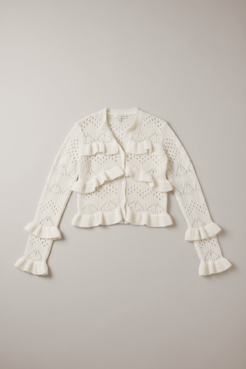 Shop The Ragged Priest The Ragged Priest Delicate Pointelle Frill Cardigan Cardigan for women – premium loungewear and festival fashion at Spoiled Brat