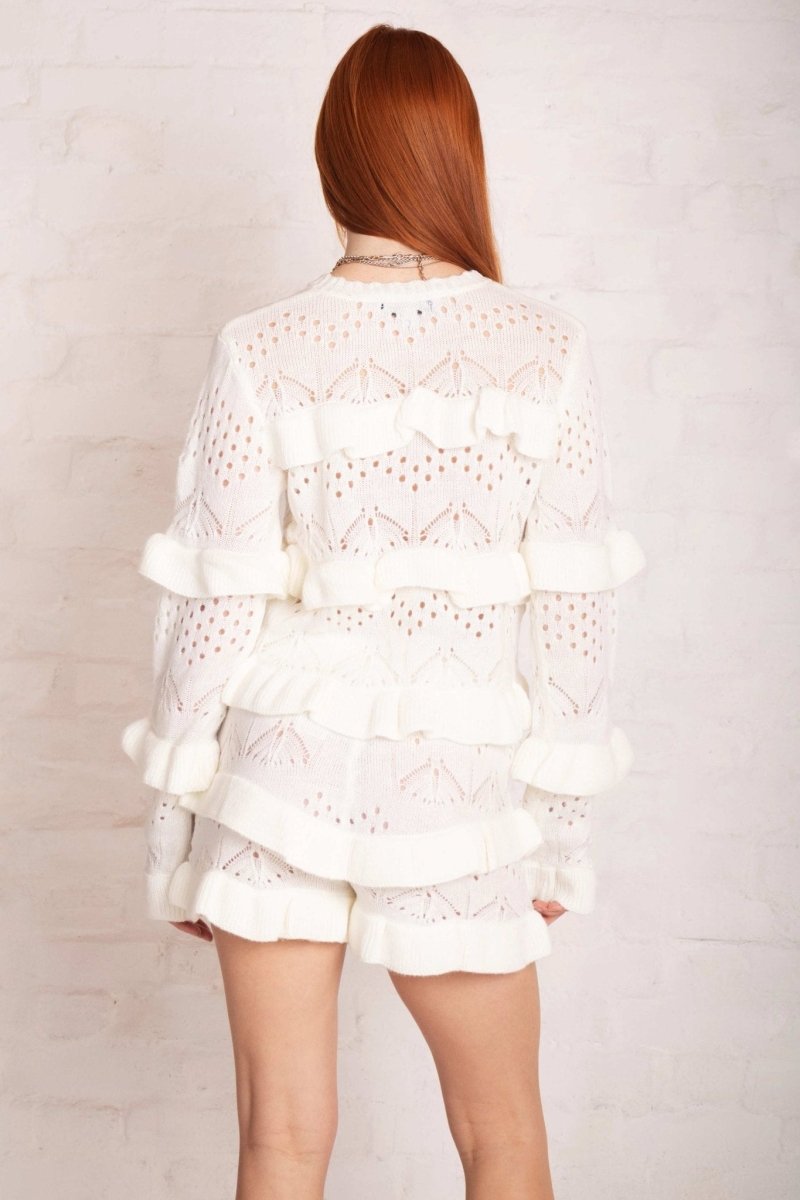 Shop The Ragged Priest The Ragged Priest Delicate Pointelle Frill Cardigan Cardigan for women – premium loungewear and festival fashion at Spoiled Brat