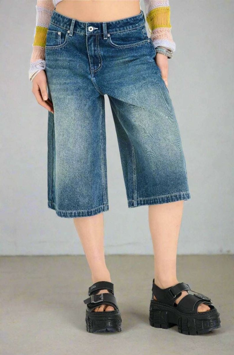 Shop The Ragged Priest The Ragged Priest Dirty Wash Atomic Jorts Shorts Shorts for women – premium loungewear and festival fashion at Spoiled Brat