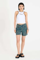 Shop The Ragged Priest The Ragged Priest Dirty Wash Bondage Dad Shorts Shorts for women – premium loungewear and festival fashion at Spoiled Brat