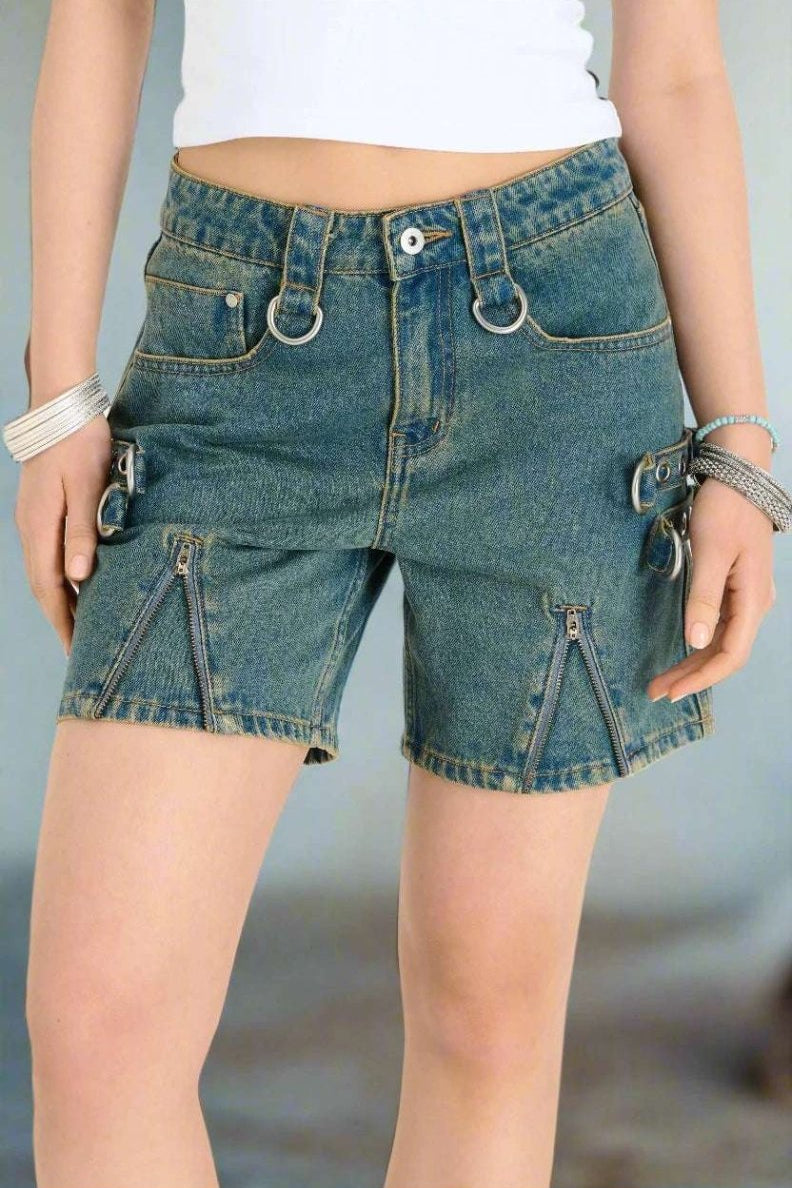 Shop The Ragged Priest The Ragged Priest Dirty Wash Bondage Dad Shorts Shorts for women – premium loungewear and festival fashion at Spoiled Brat