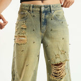 Shop The Ragged Priest The Ragged Priest Dirty Wash Distressed Release Stud Jeans Boyfriend Jeans for women – premium loungewear and festival fashion at Spoiled Brat