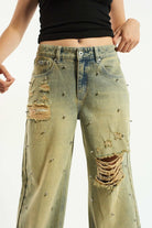 Shop The Ragged Priest The Ragged Priest Dirty Wash Distressed Release Stud Jeans Boyfriend Jeans for women – premium loungewear and festival fashion at Spoiled Brat