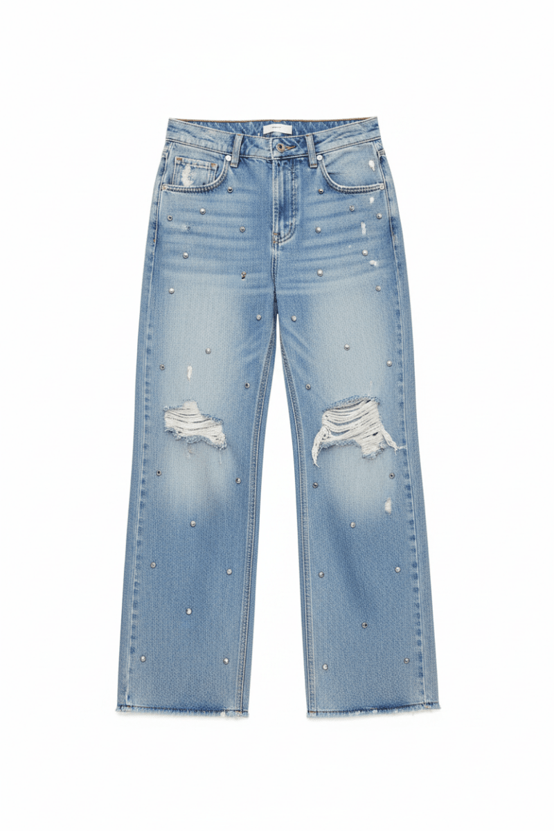 Shop The Ragged Priest The Ragged Priest Dirty Wash Distressed Release Stud Jeans Boyfriend Jeans for women – premium loungewear and festival fashion at Spoiled Brat