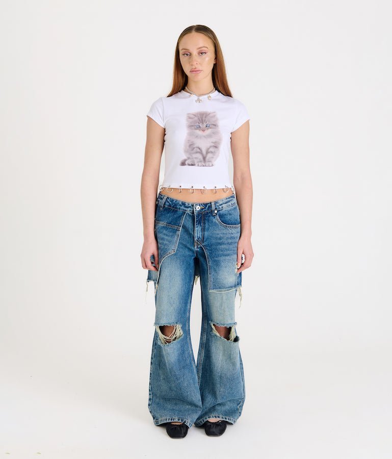 Shop The Ragged Priest The Ragged Priest Kitty Baby Tee Top for women – premium loungewear and festival fashion at Spoiled Brat