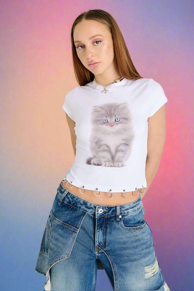Shop The Ragged Priest The Ragged Priest Kitty Baby Tee Top for women – premium loungewear and festival fashion at Spoiled Brat