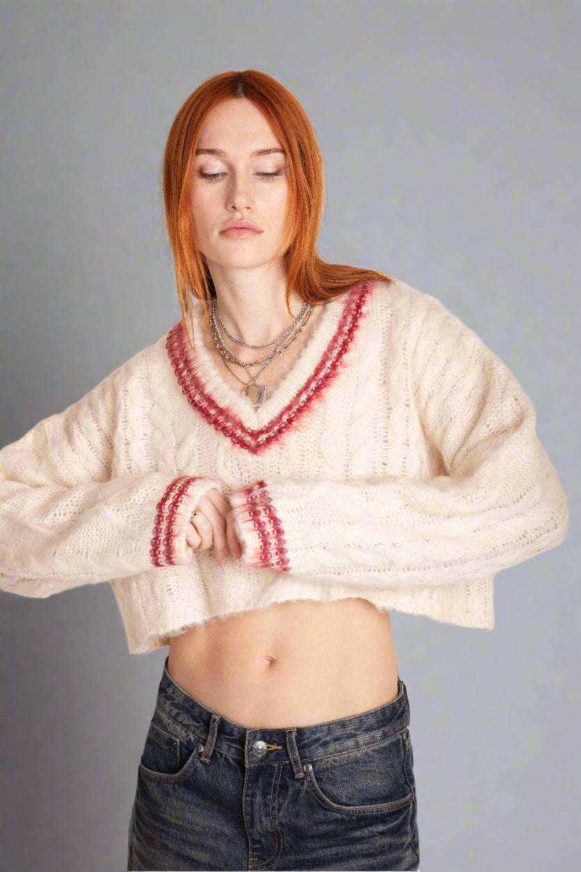 The Ragged Priest Load Varsity Crop Cable Knit Jumper - Spoiled Brat