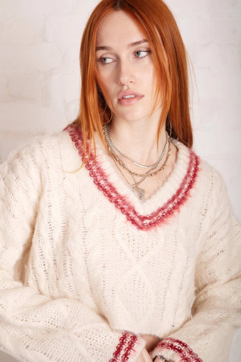 Shop The Ragged Priest The Ragged Priest Load Varsity Crop Cable Knit Jumper Jumper for women – premium loungewear and festival fashion at Spoiled Brat