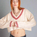 Shop The Ragged Priest The Ragged Priest Load Varsity Crop Cable Knit Jumper Jumper for women – premium loungewear and festival fashion at Spoiled Brat