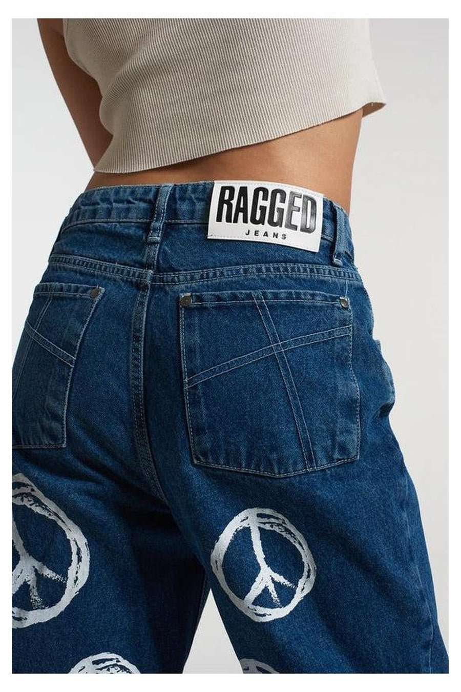 The Ragged Priest Peace Printed Dad Jeans as seen on Chloe Sims - Spoiled Brat
