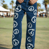Shop The Ragged Priest The Ragged Priest Peace Printed Dad Jeans as seen on Chloe Sims Boyfriend Jeans for women – premium loungewear and festival fashion at Spoiled Brat