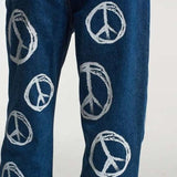 Shop The Ragged Priest The Ragged Priest Peace Printed Dad Jeans as seen on Chloe Sims Boyfriend Jeans for women – premium loungewear and festival fashion at Spoiled Brat