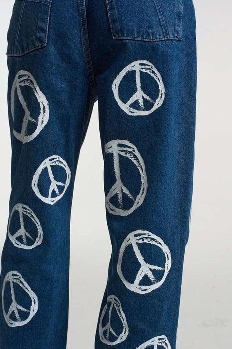 Shop The Ragged Priest The Ragged Priest Peace Printed Dad Jeans as seen on Chloe Sims Boyfriend Jeans for women – premium loungewear and festival fashion at Spoiled Brat