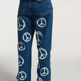 Shop The Ragged Priest The Ragged Priest Peace Printed Dad Jeans as seen on Chloe Sims Boyfriend Jeans for women – premium loungewear and festival fashion at Spoiled Brat