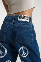 Shop The Ragged Priest The Ragged Priest Peace Printed Dad Jeans as seen on Chloe Sims Boyfriend Jeans for women – premium loungewear and festival fashion at Spoiled Brat